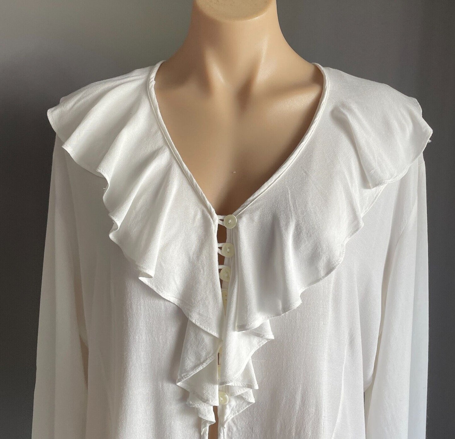 WITCHERY Top White Blouse Ruffle Trim Long Sleeve Ladies Size 14