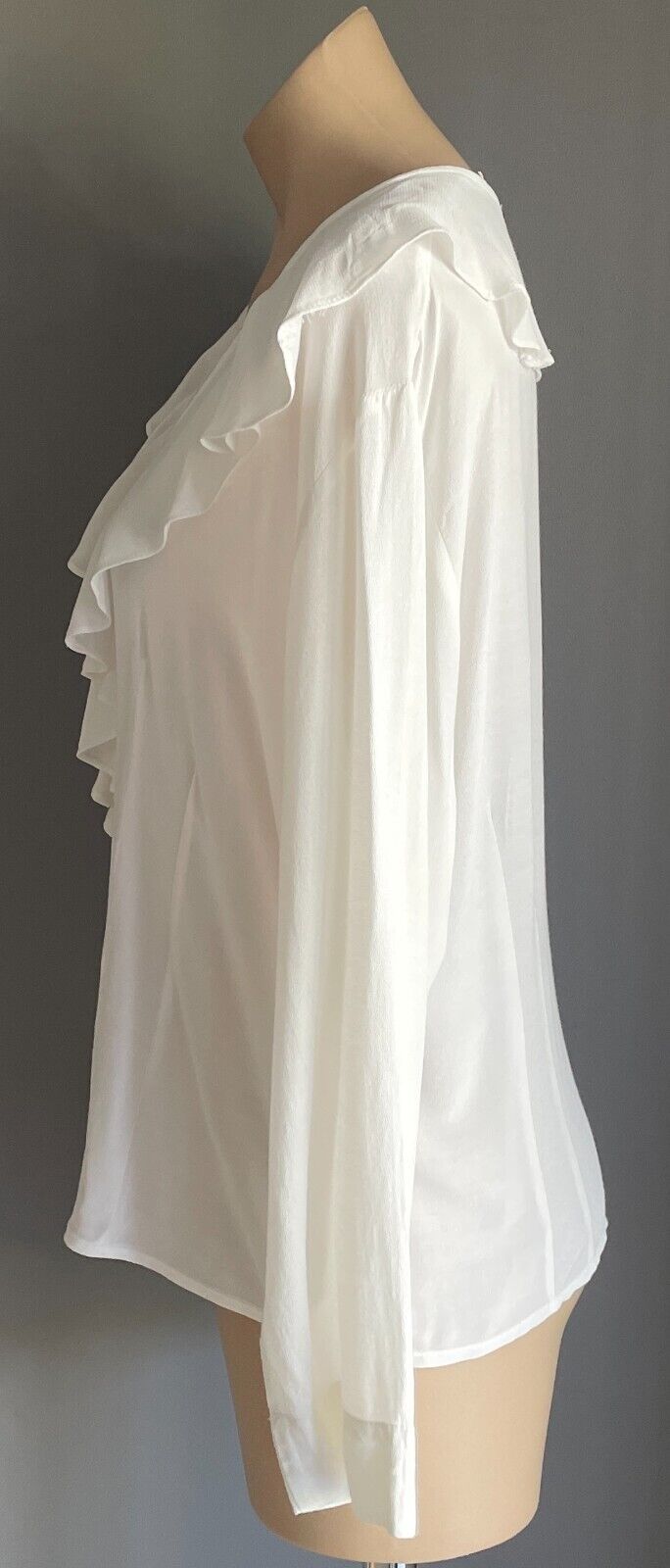 WITCHERY Top White Blouse Ruffle Trim Long Sleeve Ladies Size 14
