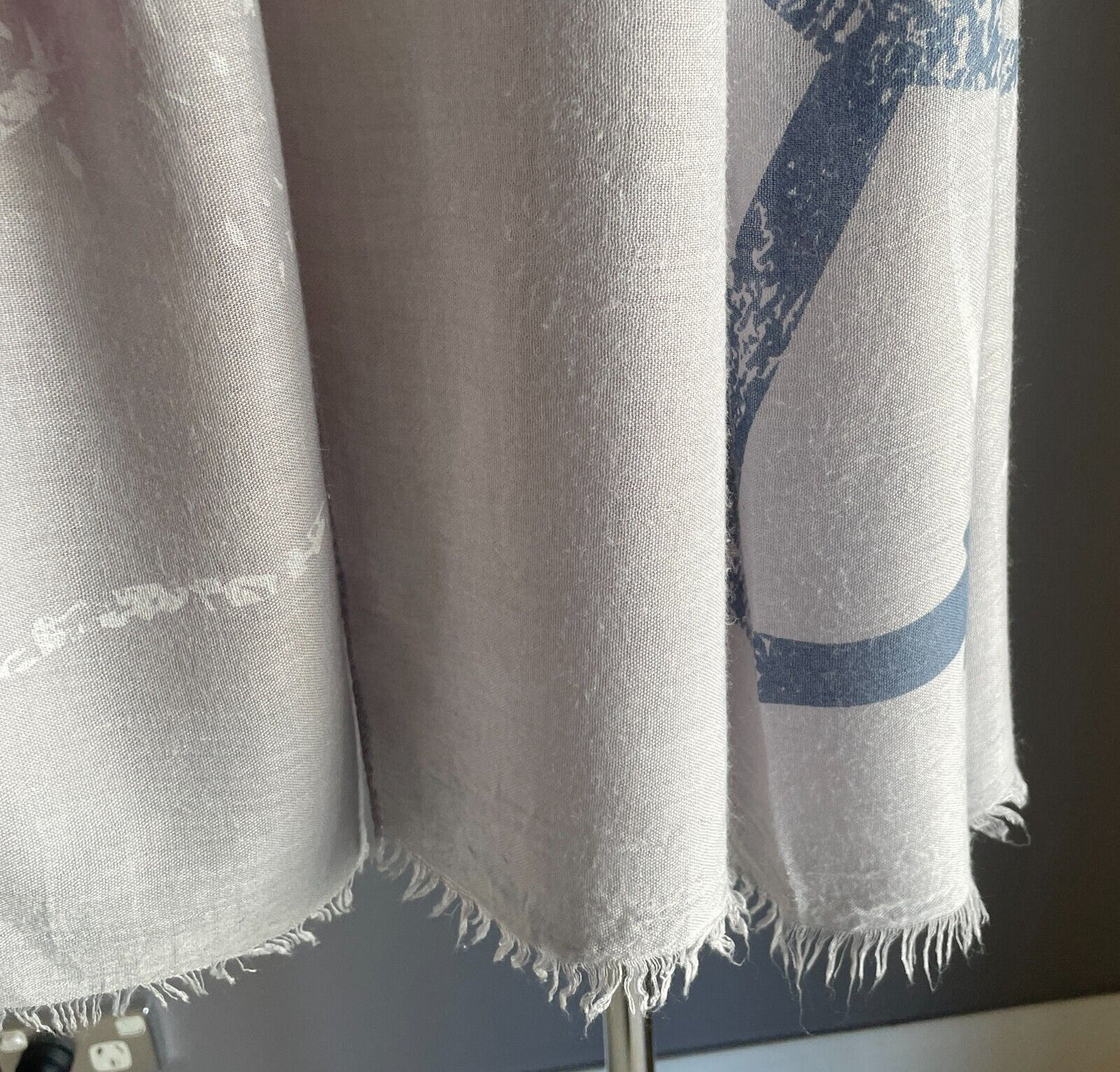 Neck Scarf Fringed Wrap Light Grey Nautical Theme Print Rectangle Shawl