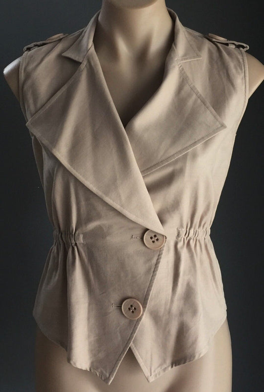 PURPLE GINGER Top  Beige Oversize Collar Sleeveless Fitted Vest Ladies Size 8 10