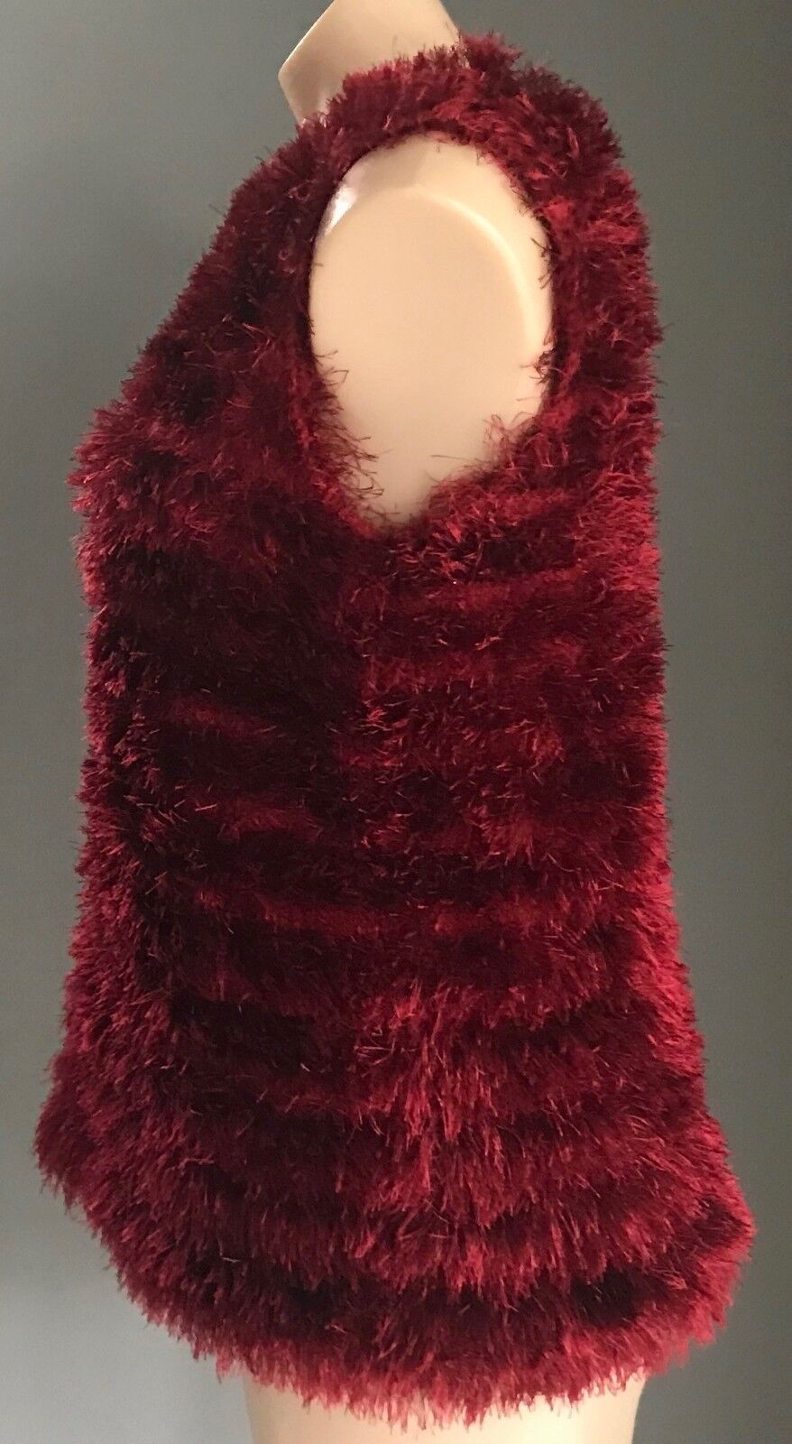Knit Vest Fluffy Faux Fur Eyelash Sleeveless Thick Pullover Cerise Red Pink