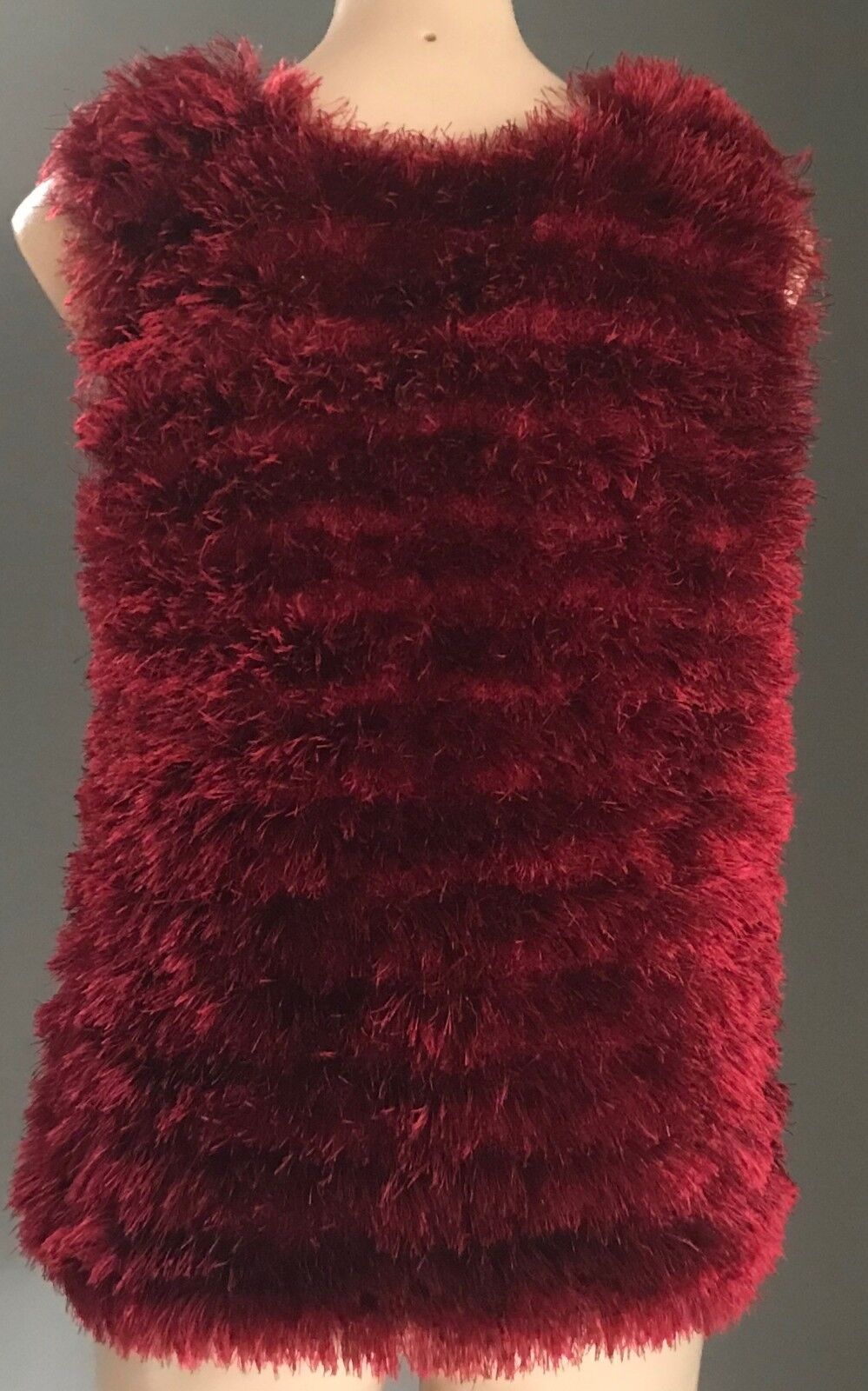 Knit Vest Fluffy Faux Fur Eyelash Sleeveless Thick Pullover Cerise Red Pink