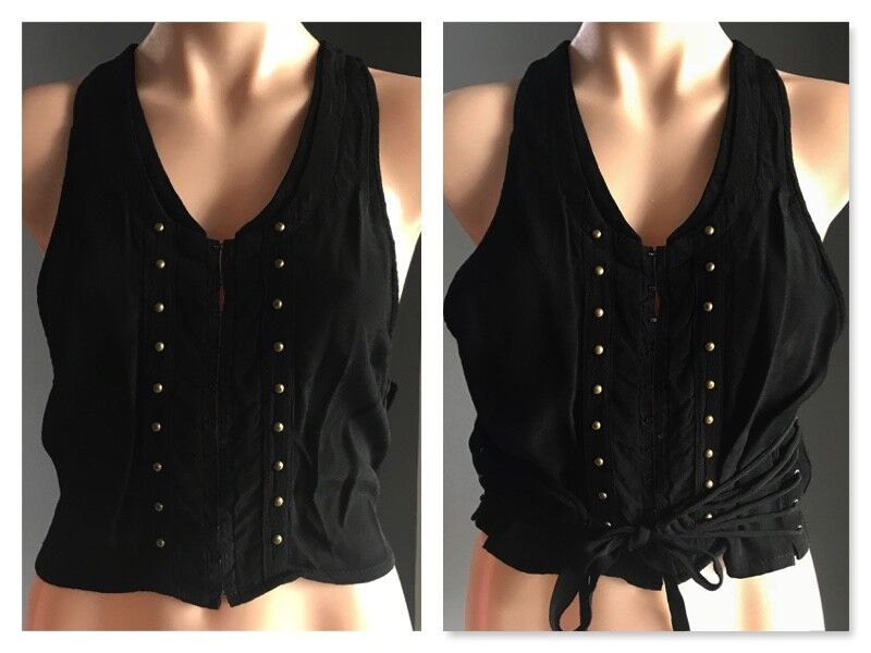 THIS IS GENEVIEVE Vest Black & Bronze Stud Sleeveless Crop Top  Size 10 12 NEW