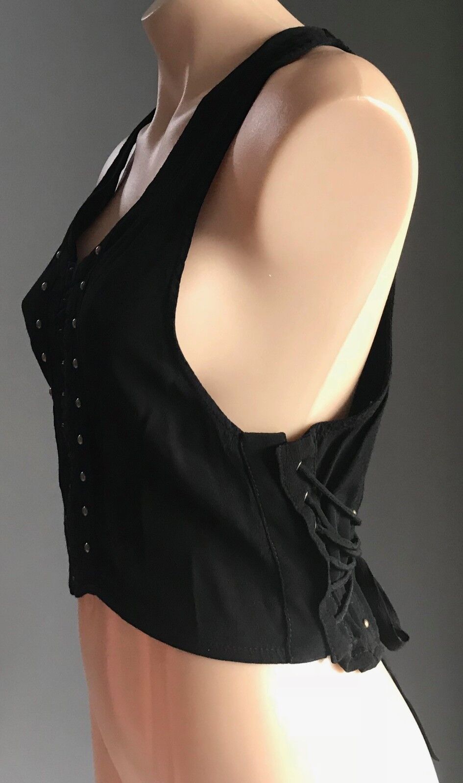 THIS IS GENEVIEVE Vest Black & Bronze Stud Sleeveless Crop Top  Size 10 12 NEW