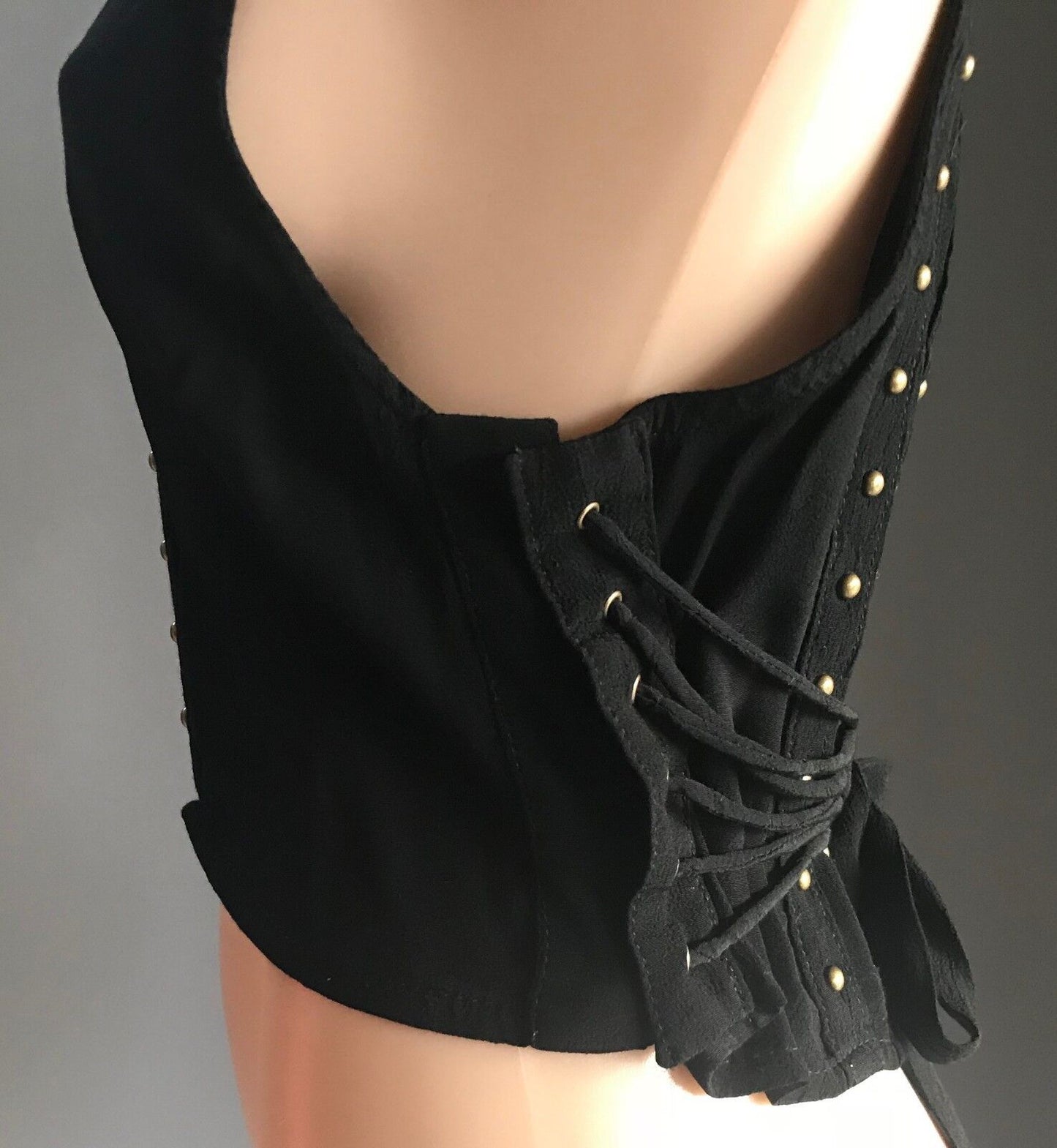 THIS IS GENEVIEVE Vest Black & Bronze Stud Sleeveless Crop Top  Size 10 12 NEW