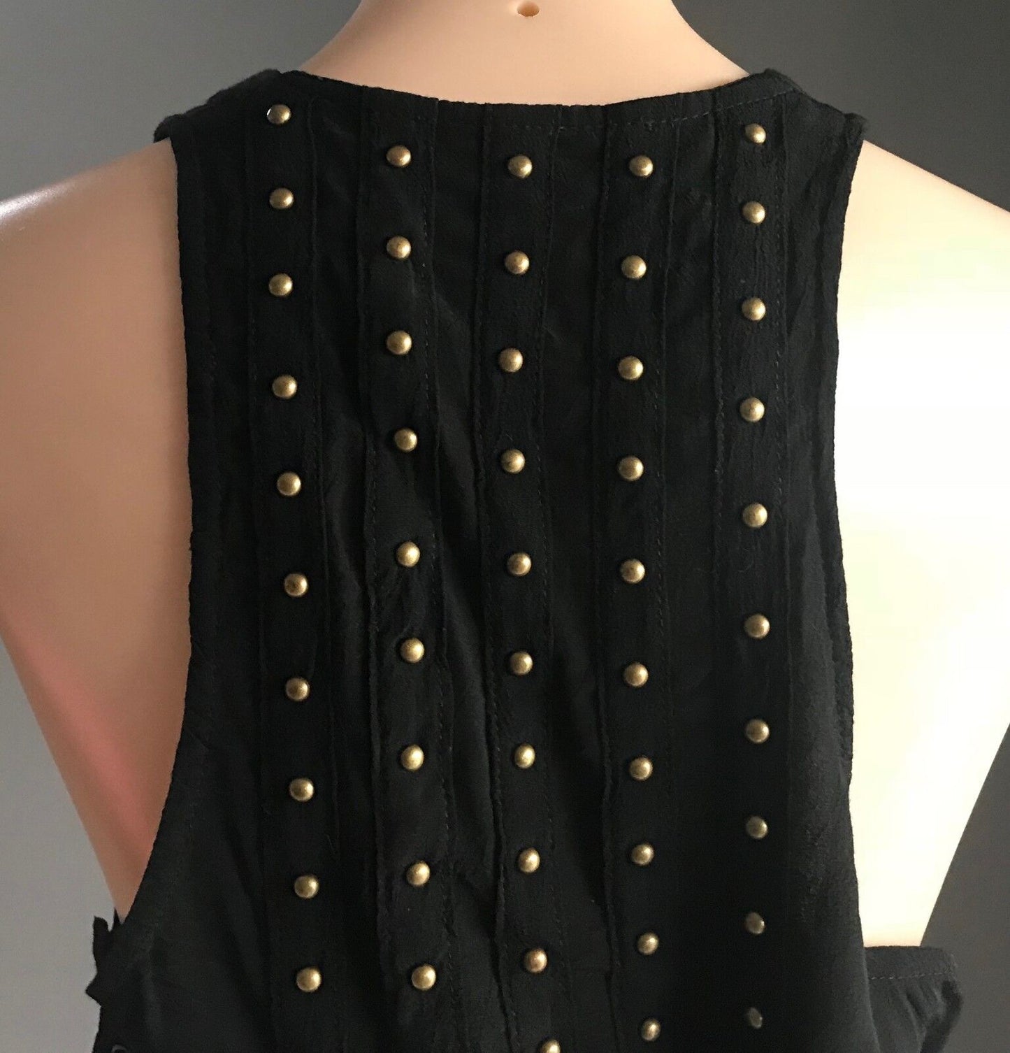 THIS IS GENEVIEVE Vest Black & Bronze Stud Sleeveless Crop Top  Size 10 12 NEW