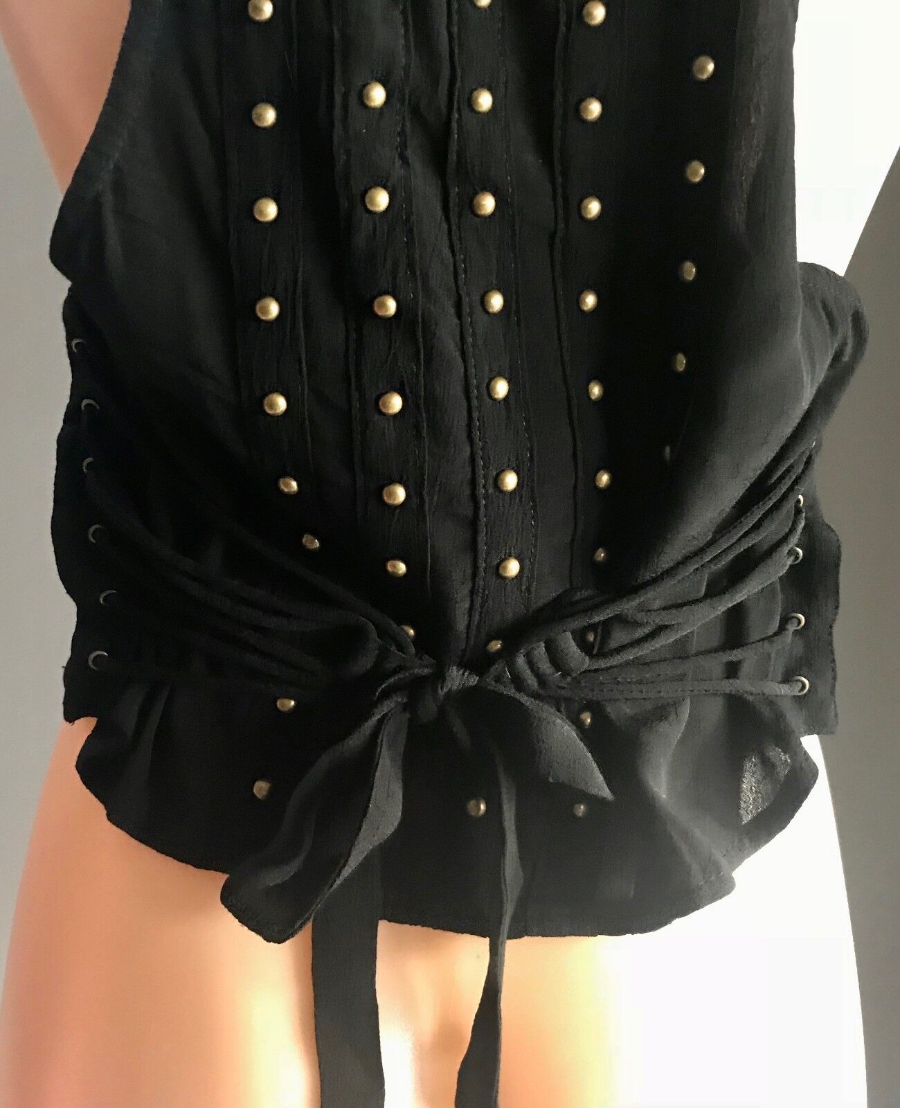 THIS IS GENEVIEVE Vest Black & Bronze Stud Sleeveless Crop Top  Size 10 12 NEW