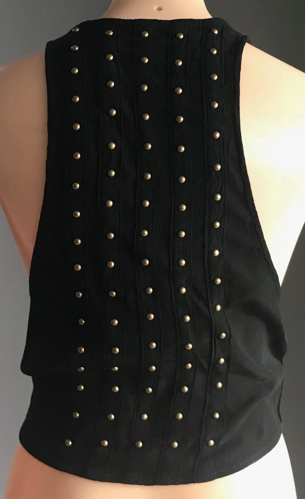 THIS IS GENEVIEVE Vest Black & Bronze Stud Sleeveless Crop Top  Size 10 12 NEW