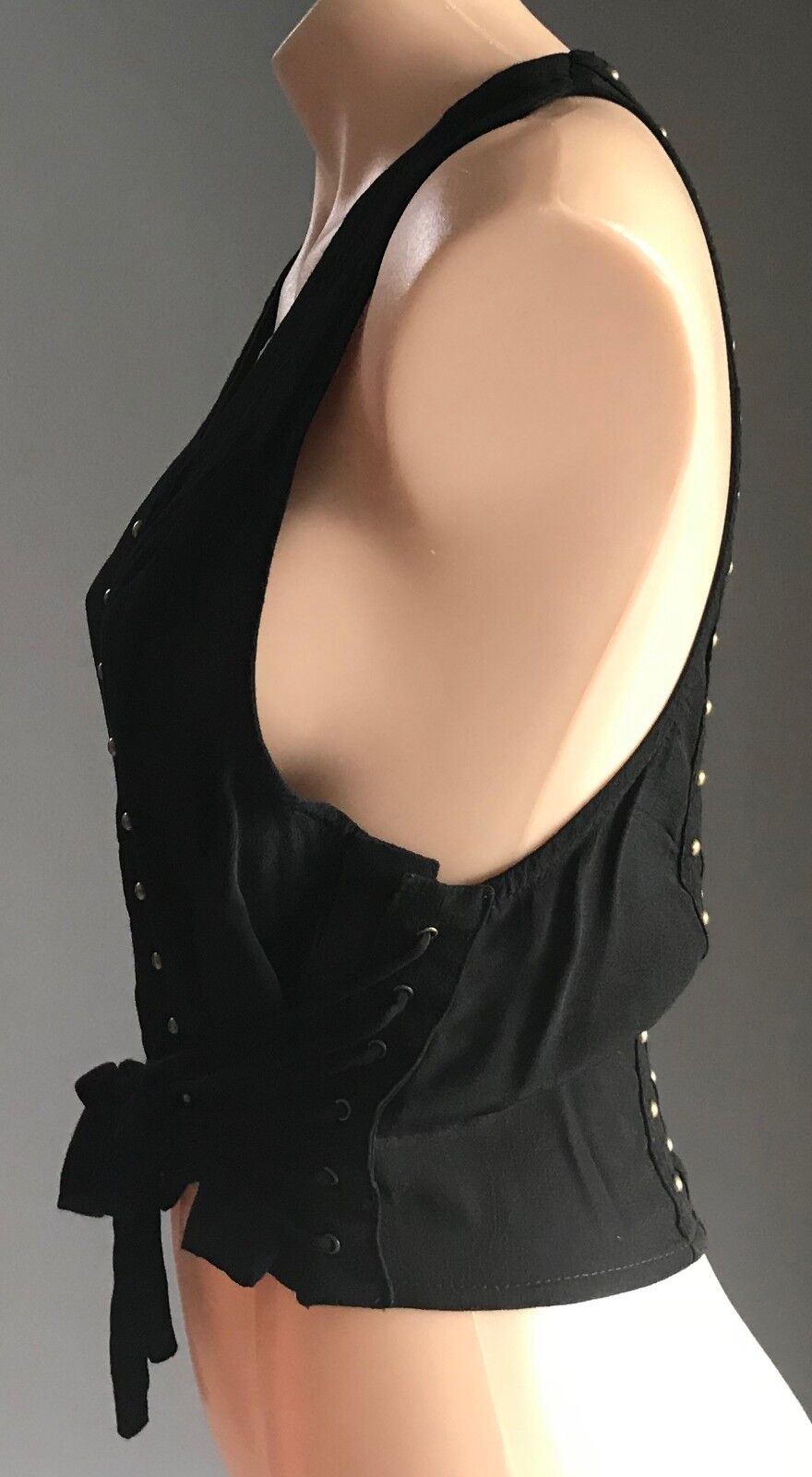 THIS IS GENEVIEVE Vest Black & Bronze Stud Sleeveless Crop Top  Size 10 12 NEW