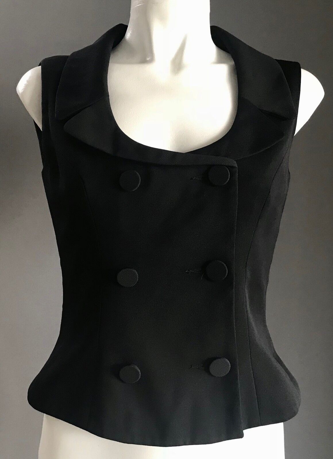 DRESSED FOR SOMETHING NICE Top Black Sleeveless Buttoned Vest Collar Size 6