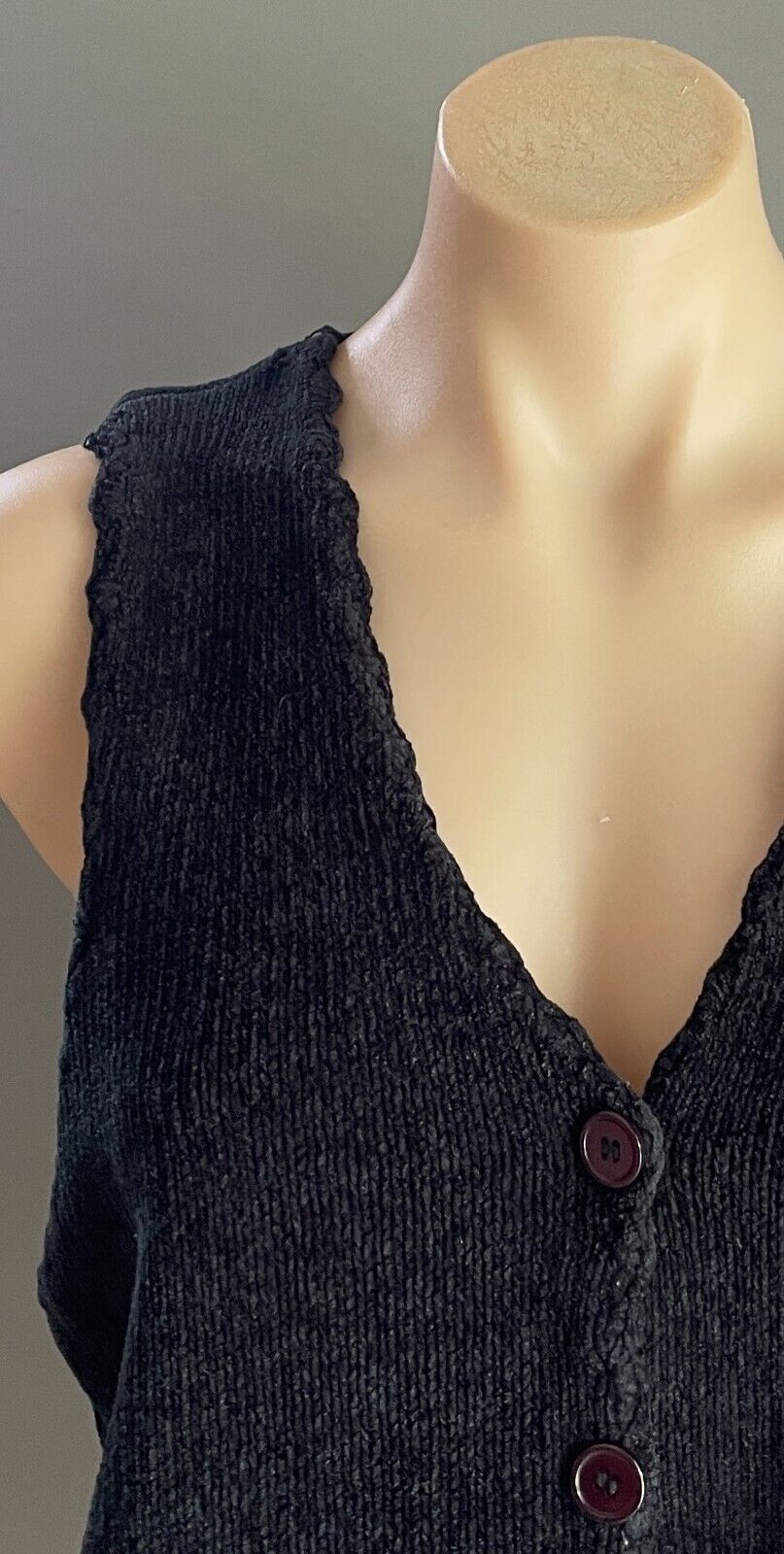 LAUREN ESSENTIALS Velour Knit Vest Black Sleeveless Button Front Size S 12