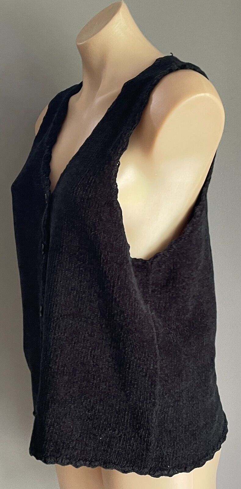 LAUREN ESSENTIALS Velour Knit Vest Black Sleeveless Button Front Size S 12