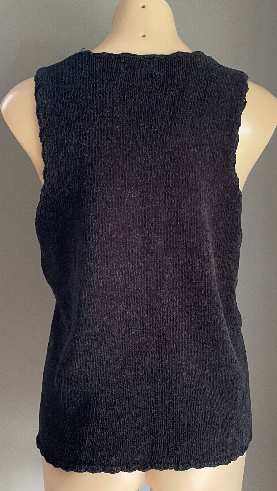 LAUREN ESSENTIALS Velour Knit Vest Black Sleeveless Button Front Size S 12