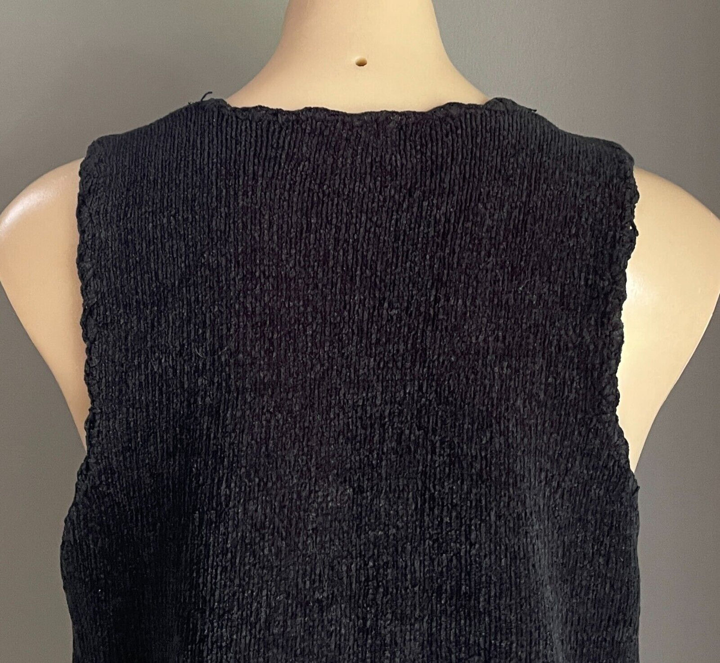 LAUREN ESSENTIALS Velour Knit Vest Black Sleeveless Button Front Size S 12