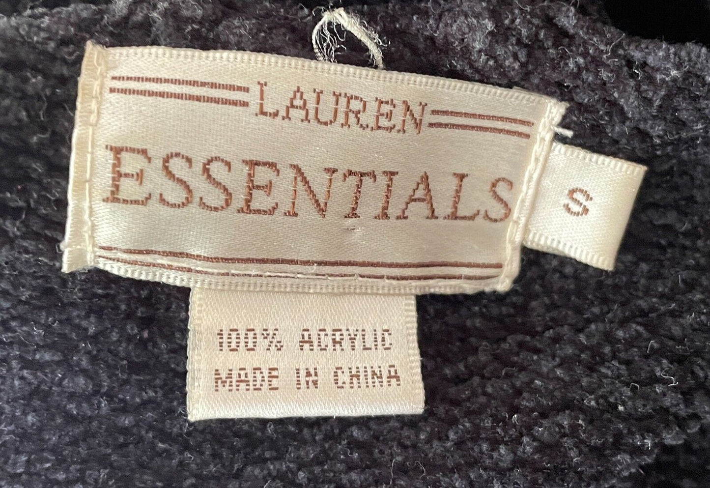 LAUREN ESSENTIALS Velour Knit Vest Black Sleeveless Button Front Size S 12