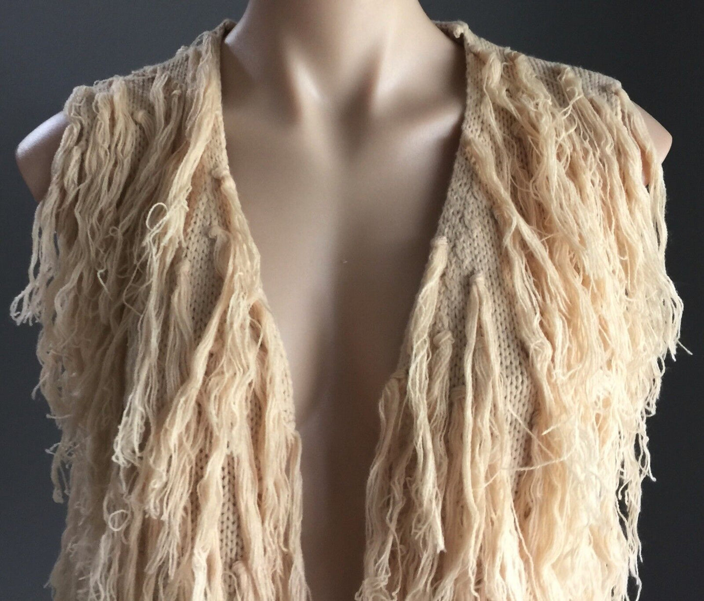 SABO SKIRT "Amity" Fringed Vest Sleeveless Beige Raw Knit Size S 10 NEW