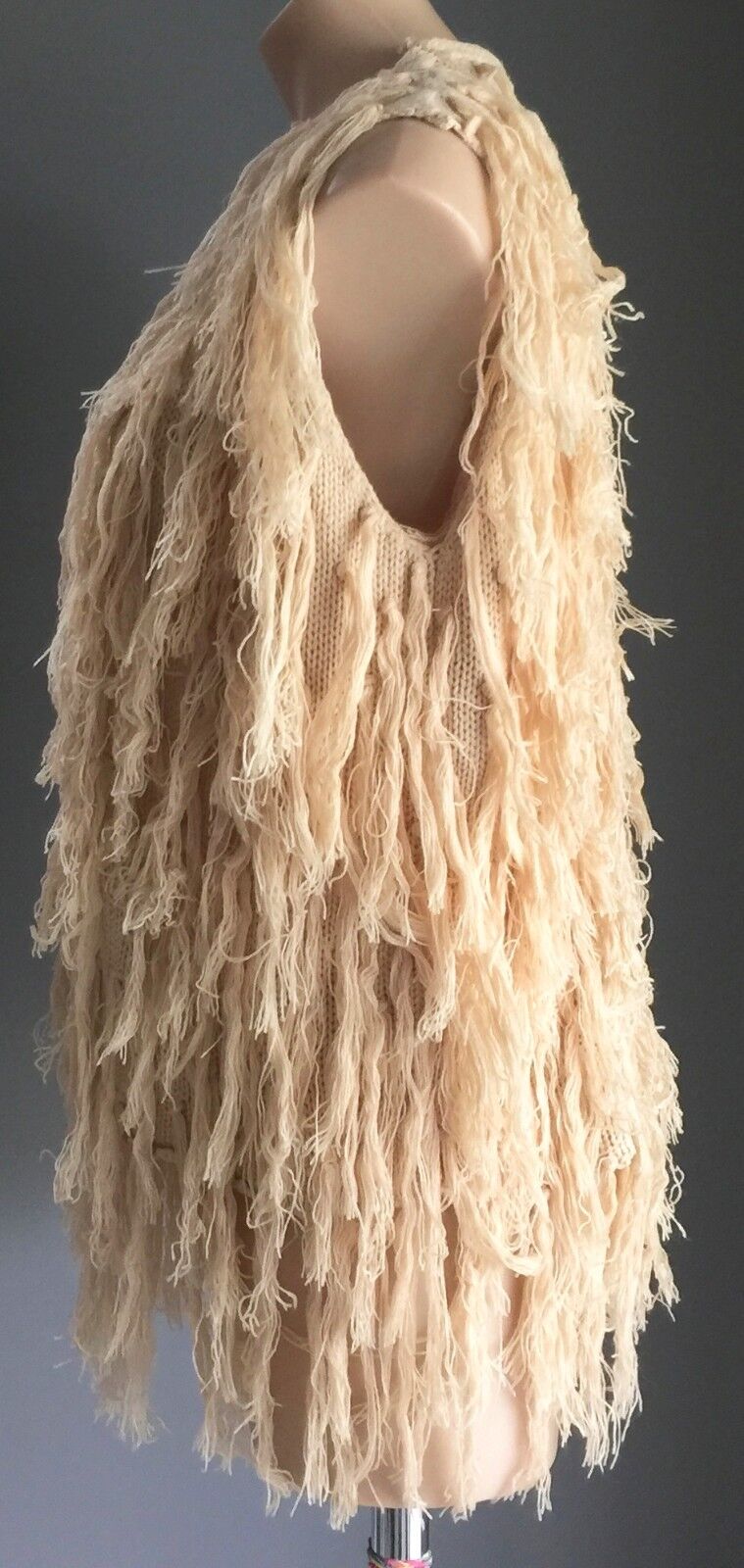SABO SKIRT "Amity" Fringed Vest Sleeveless Beige Raw Knit Size S 10 NEW