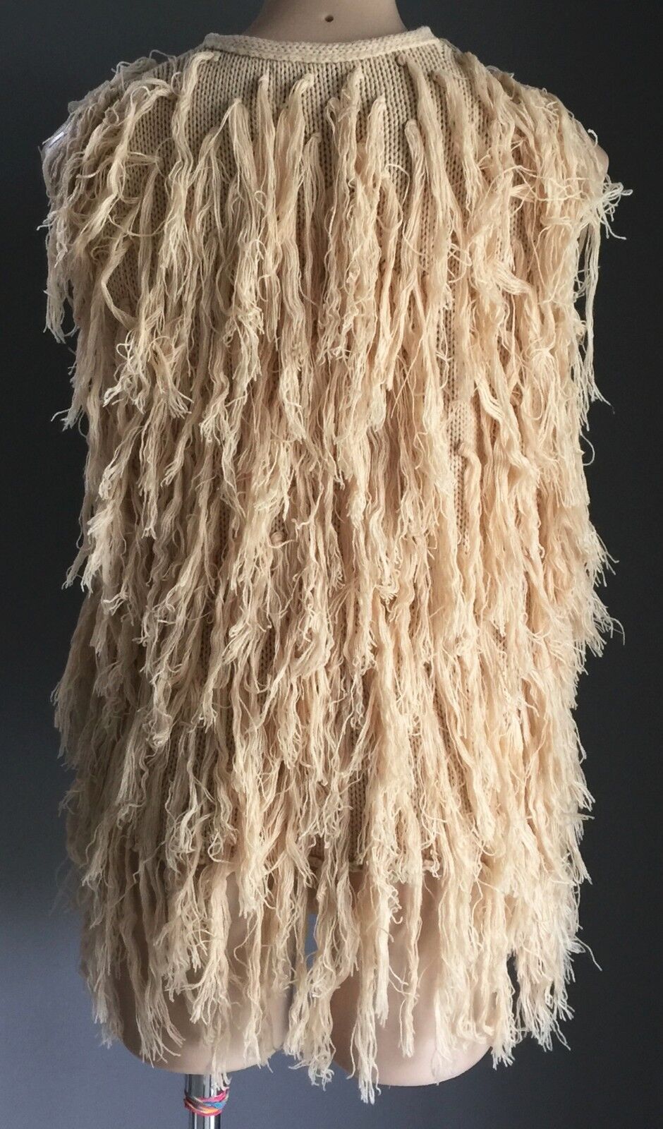 SABO SKIRT "Amity" Fringed Vest Sleeveless Beige Raw Knit Size S 10 NEW