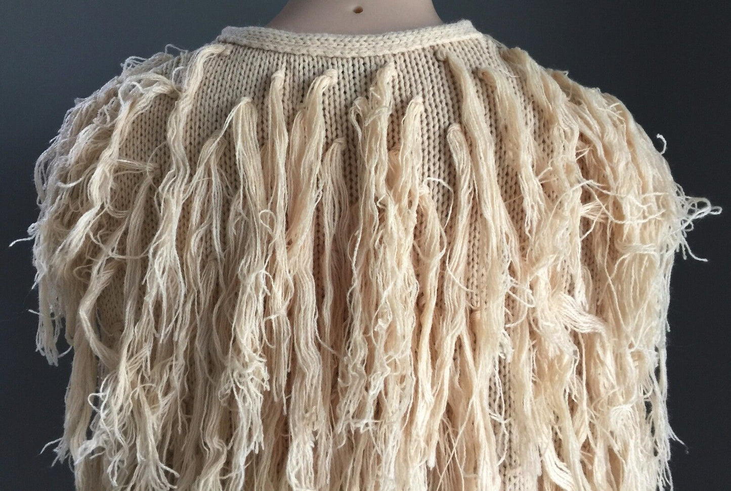 SABO SKIRT "Amity" Fringed Vest Sleeveless Beige Raw Knit Size S 10 NEW