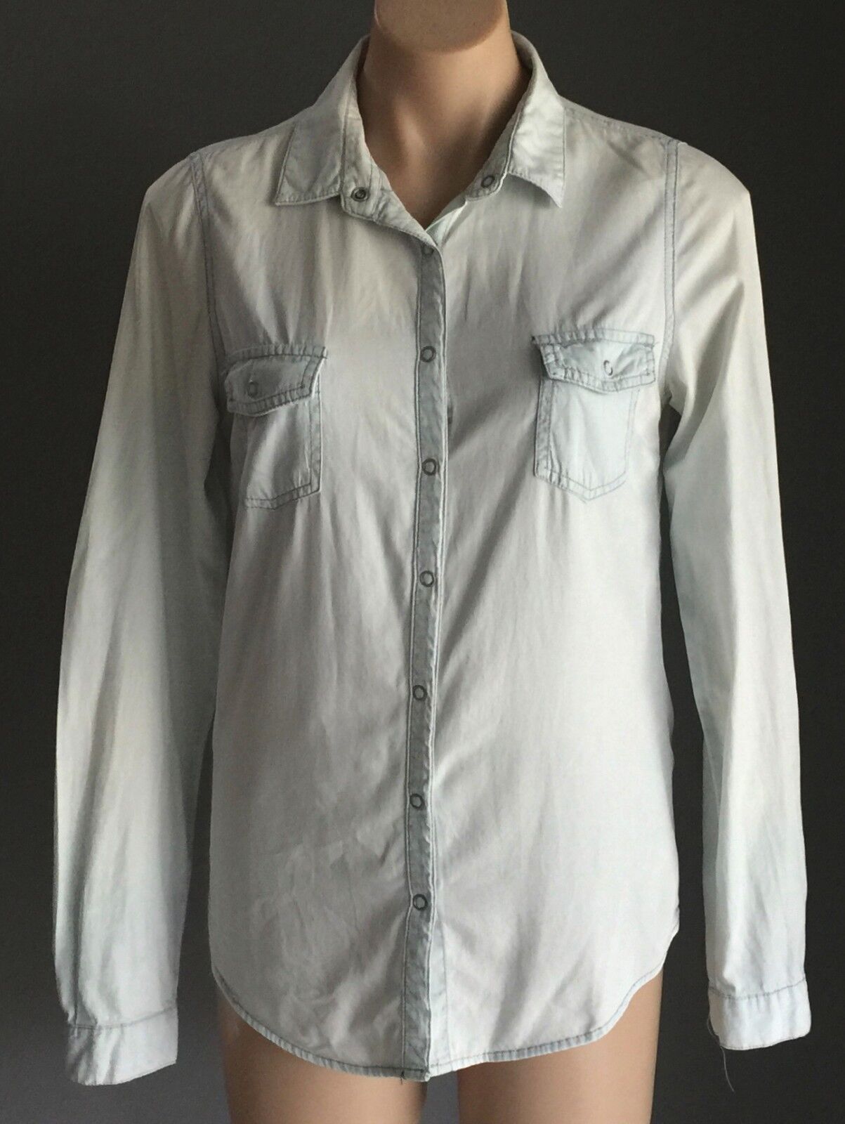 FACTORIE Top Soft Chambray Look Long Sleeve Fitted Size XS 10