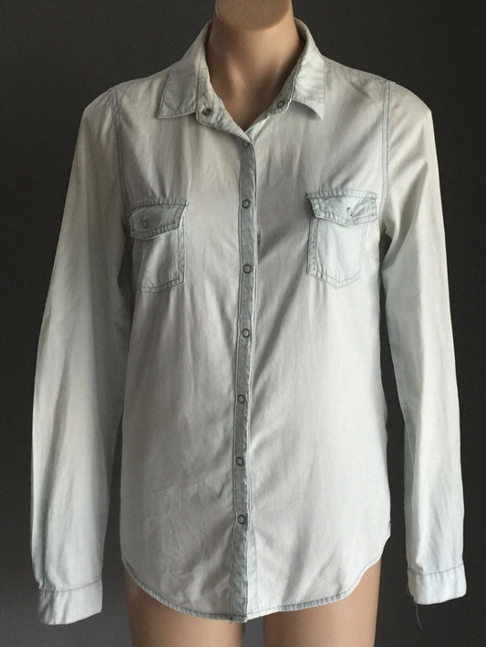 FACTORIE Top Soft Chambray Look Long Sleeve Fitted Size XS 10
