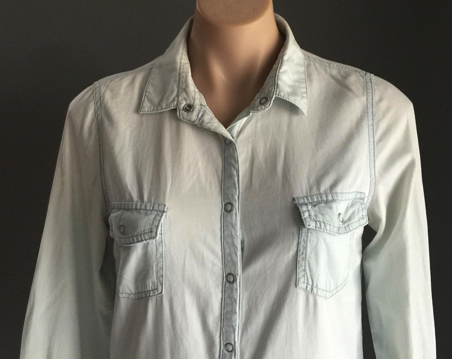 FACTORIE Top Soft Chambray Look Long Sleeve Fitted Size XS 10