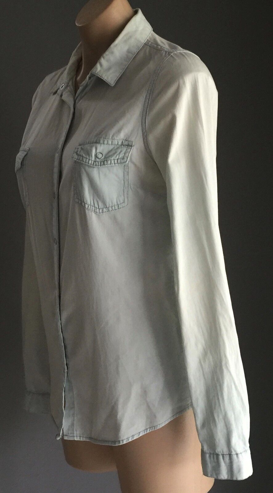 FACTORIE Top Soft Chambray Look Long Sleeve Fitted Size XS 10