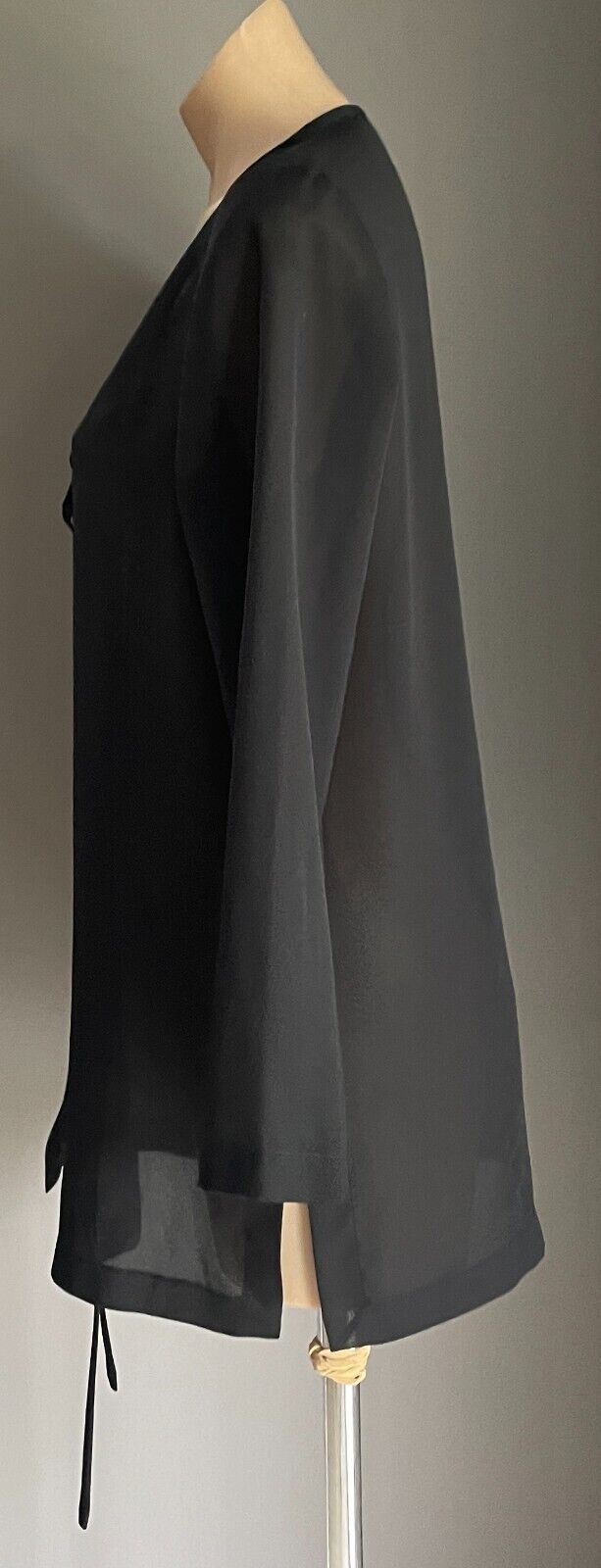 PETER METCHEV Open Top Tie Front Black Semi Sheer Long Sleeve Size 10 Vintage