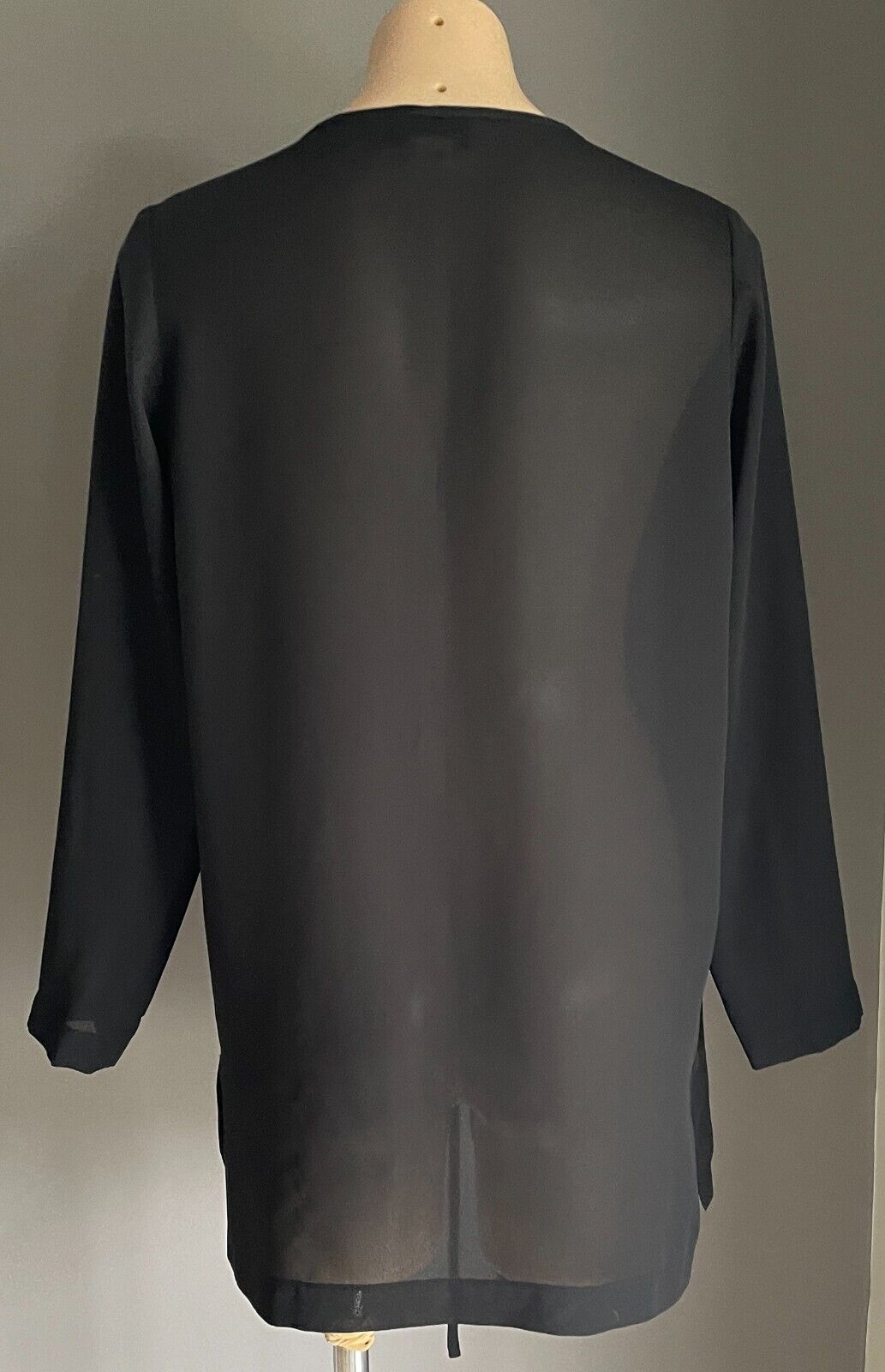PETER METCHEV Open Top Tie Front Black Semi Sheer Long Sleeve Size 10 Vintage