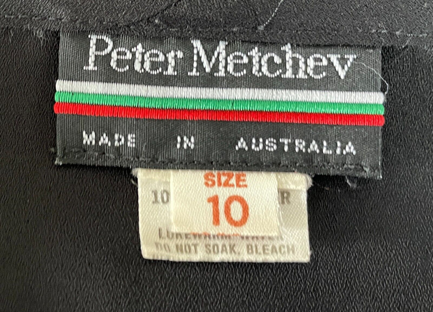PETER METCHEV Open Top Tie Front Black Semi Sheer Long Sleeve Size 10 Vintage