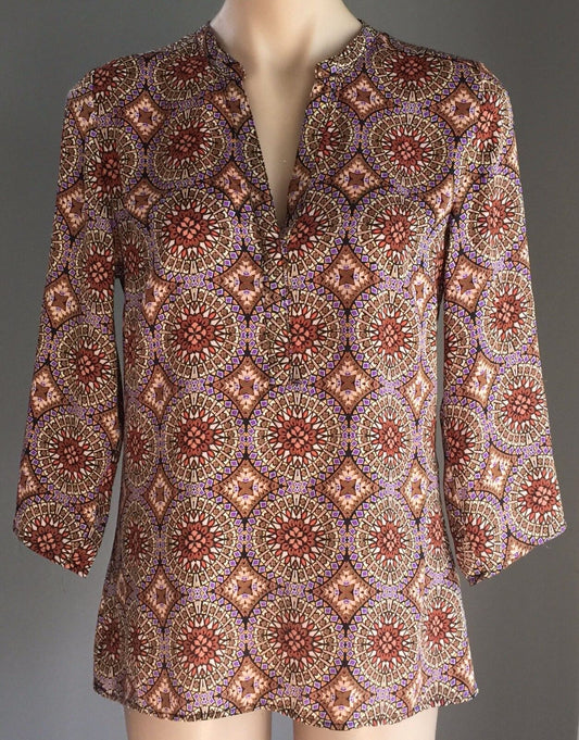 CUPIO Top MultiColoured Mandala Print 3/4 Sleeve Kaftan Ladies Size 10 NEW