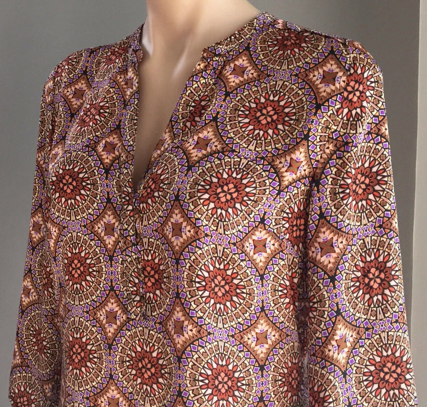 CUPIO Top MultiColoured Mandala Print 3/4 Sleeve Kaftan Ladies Size 10 NEW