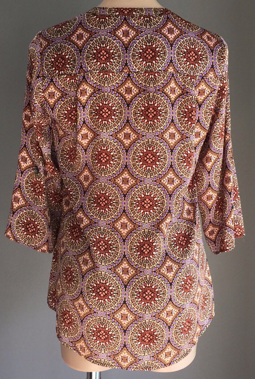 CUPIO Top MultiColoured Mandala Print 3/4 Sleeve Kaftan Ladies Size 10 NEW