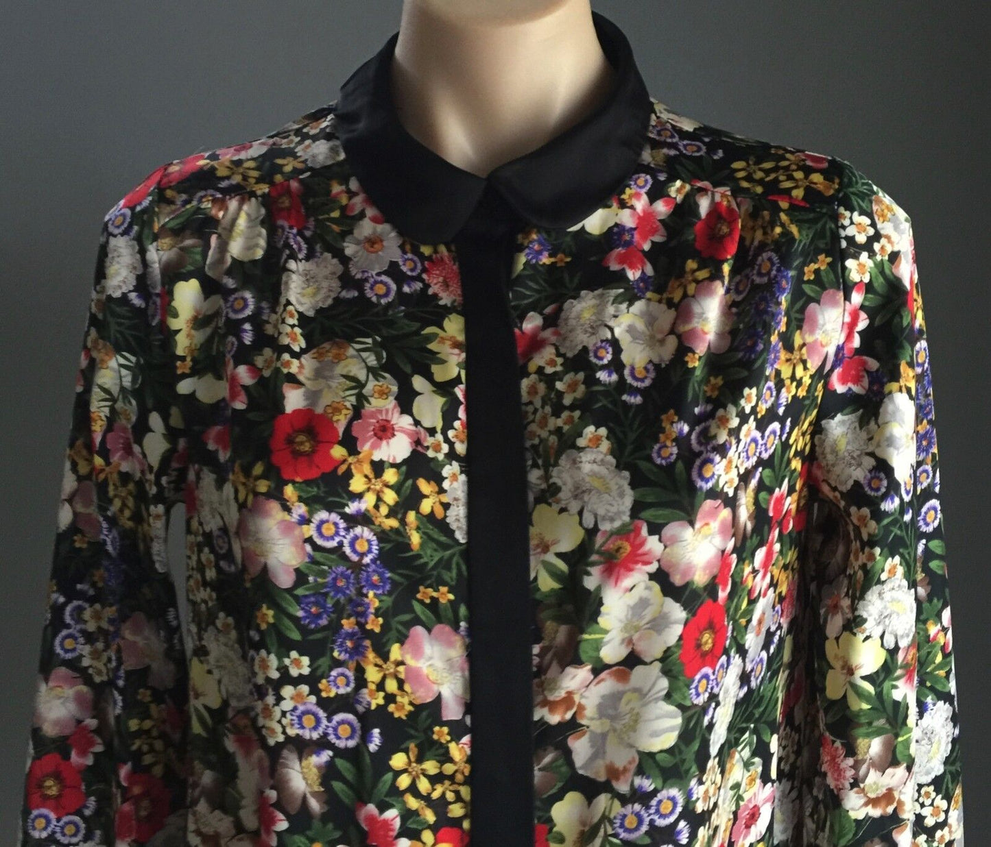 NEW LOOK Satiny Button Up Shirt Long Sleeve Bright Floral Top Blouse Size 10 UK