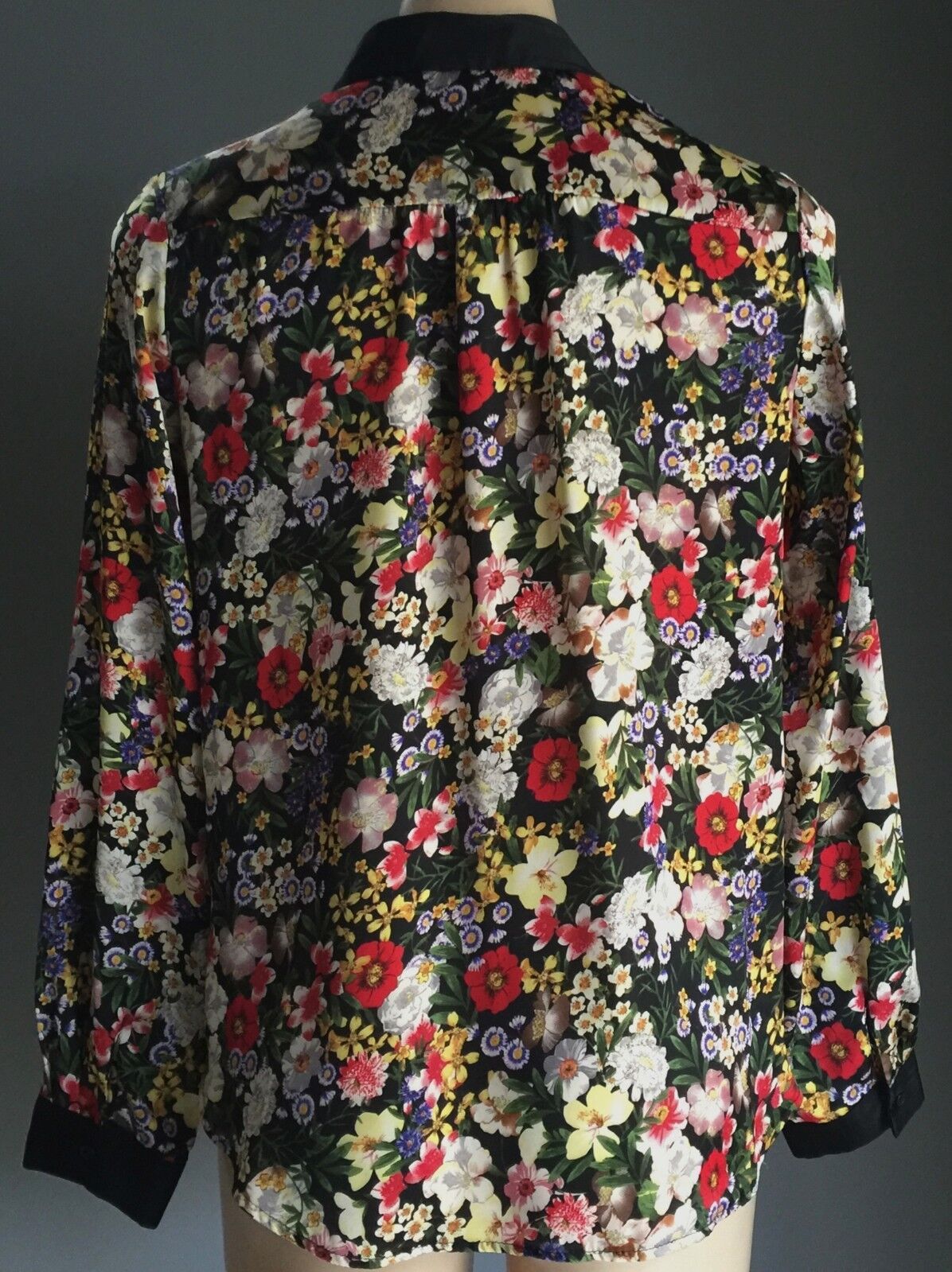 NEW LOOK Satiny Button Up Shirt Long Sleeve Bright Floral Top Blouse Size 10 UK
