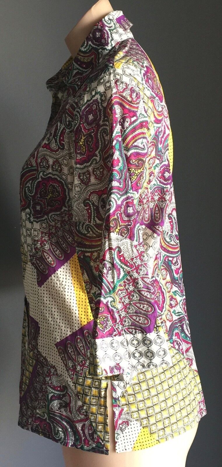 COTTON CONNECTION Top Button Shirt Patchwork 3/4 Sleeve Paisley Size S 10 NEW