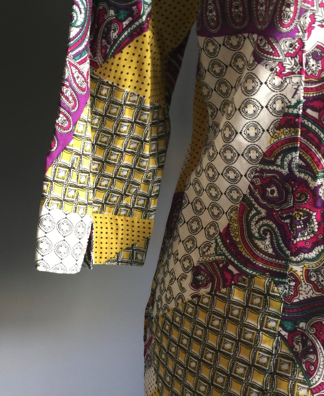 COTTON CONNECTION Top Button Shirt Patchwork 3/4 Sleeve Paisley Size S 10 NEW