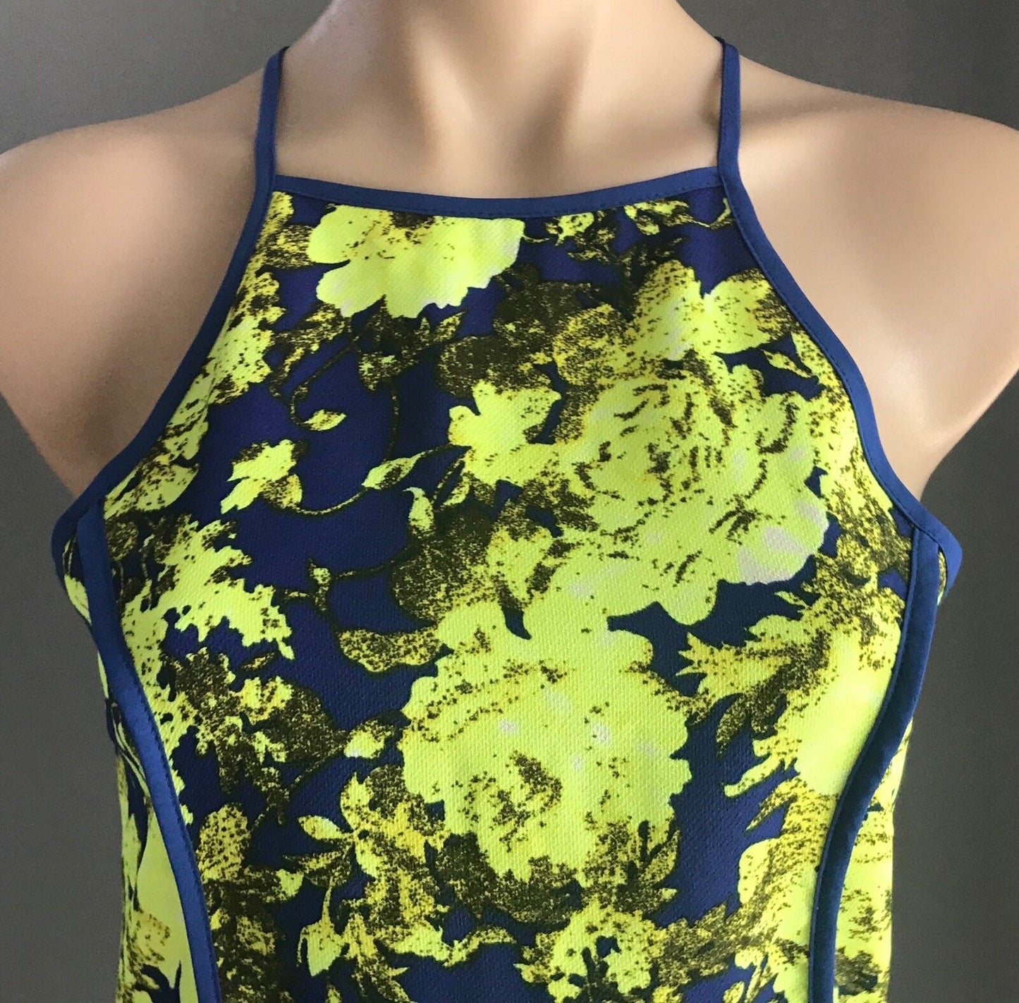 IMPRINT Top Cobalt Blue Neon Citrine Floral Sleeveless Blouse Size 10