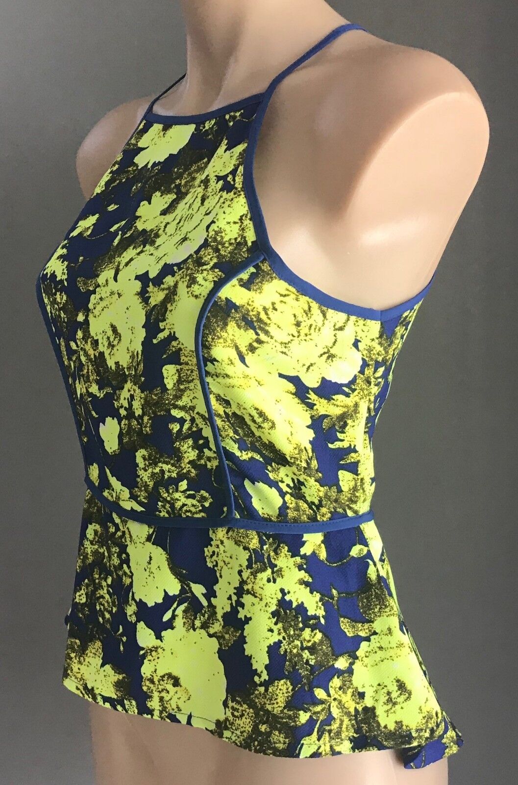 IMPRINT Top Cobalt Blue Neon Citrine Floral Sleeveless Blouse Size 10