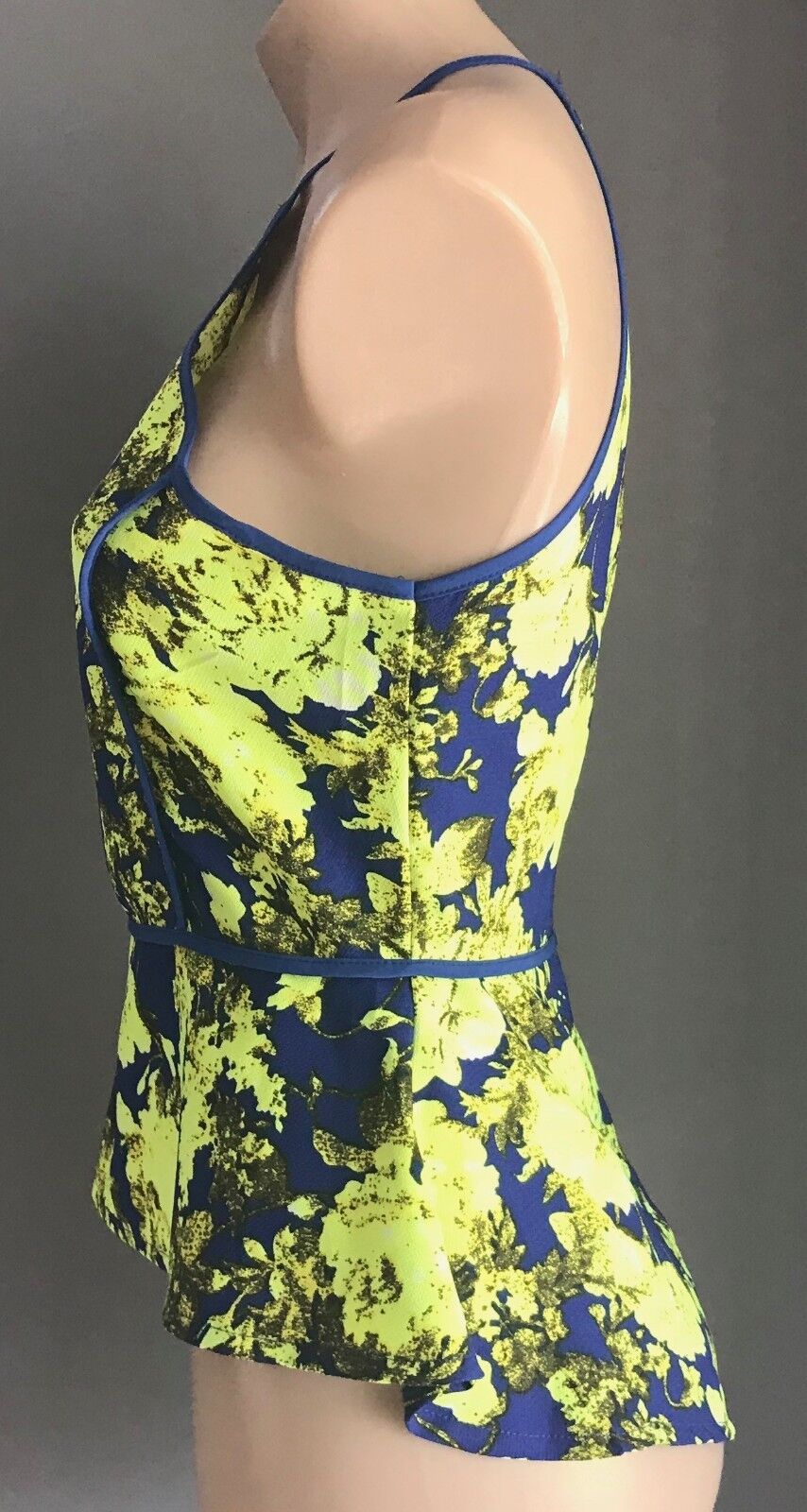 IMPRINT Top Cobalt Blue Neon Citrine Floral Sleeveless Blouse Size 10