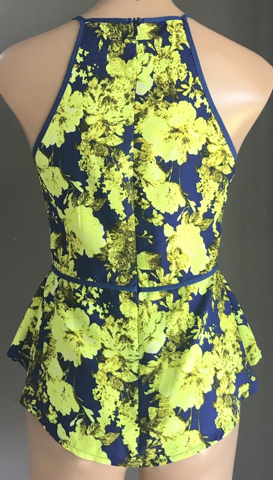 IMPRINT Top Cobalt Blue Neon Citrine Floral Sleeveless Blouse Size 10