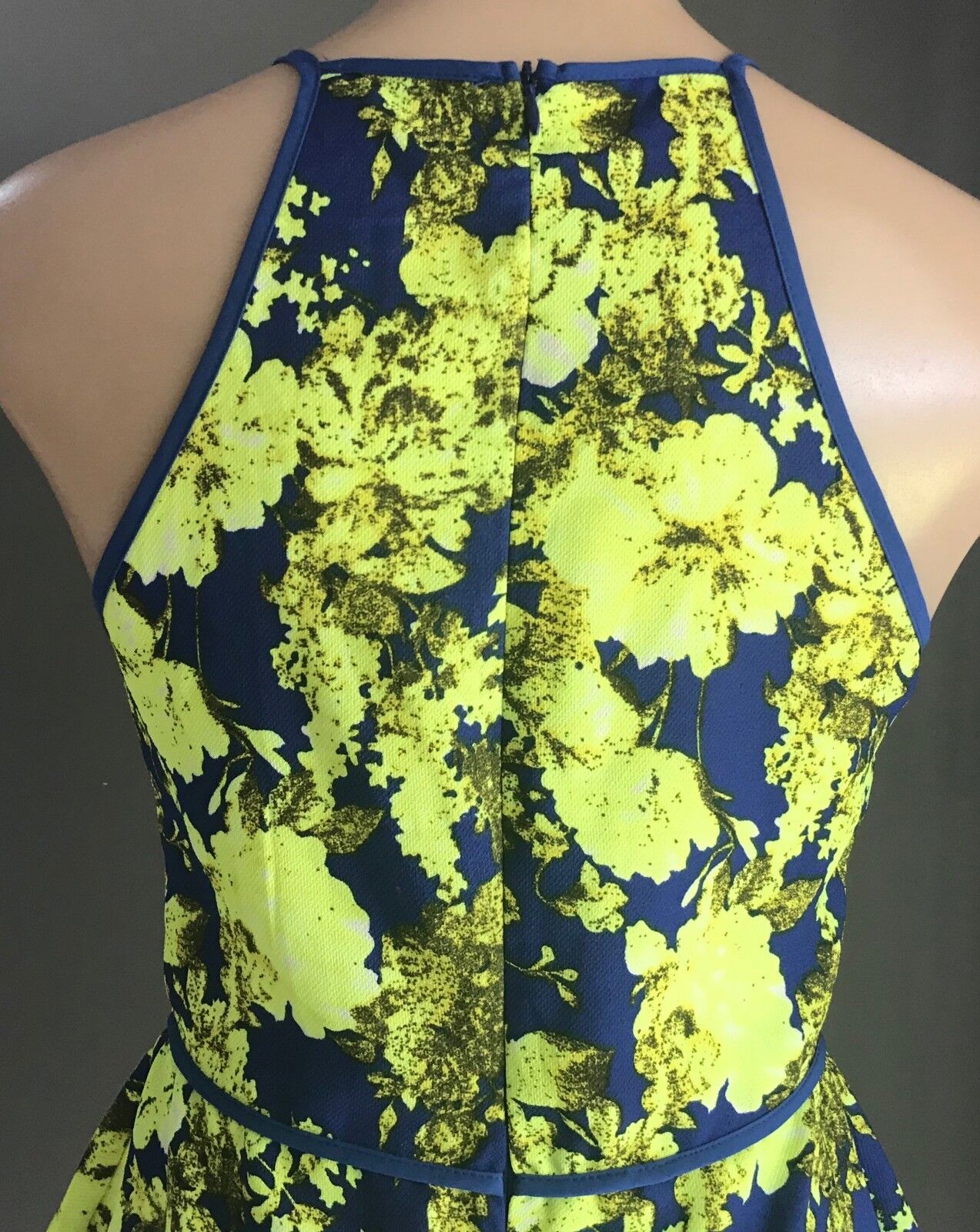 IMPRINT Top Cobalt Blue Neon Citrine Floral Sleeveless Blouse Size 10
