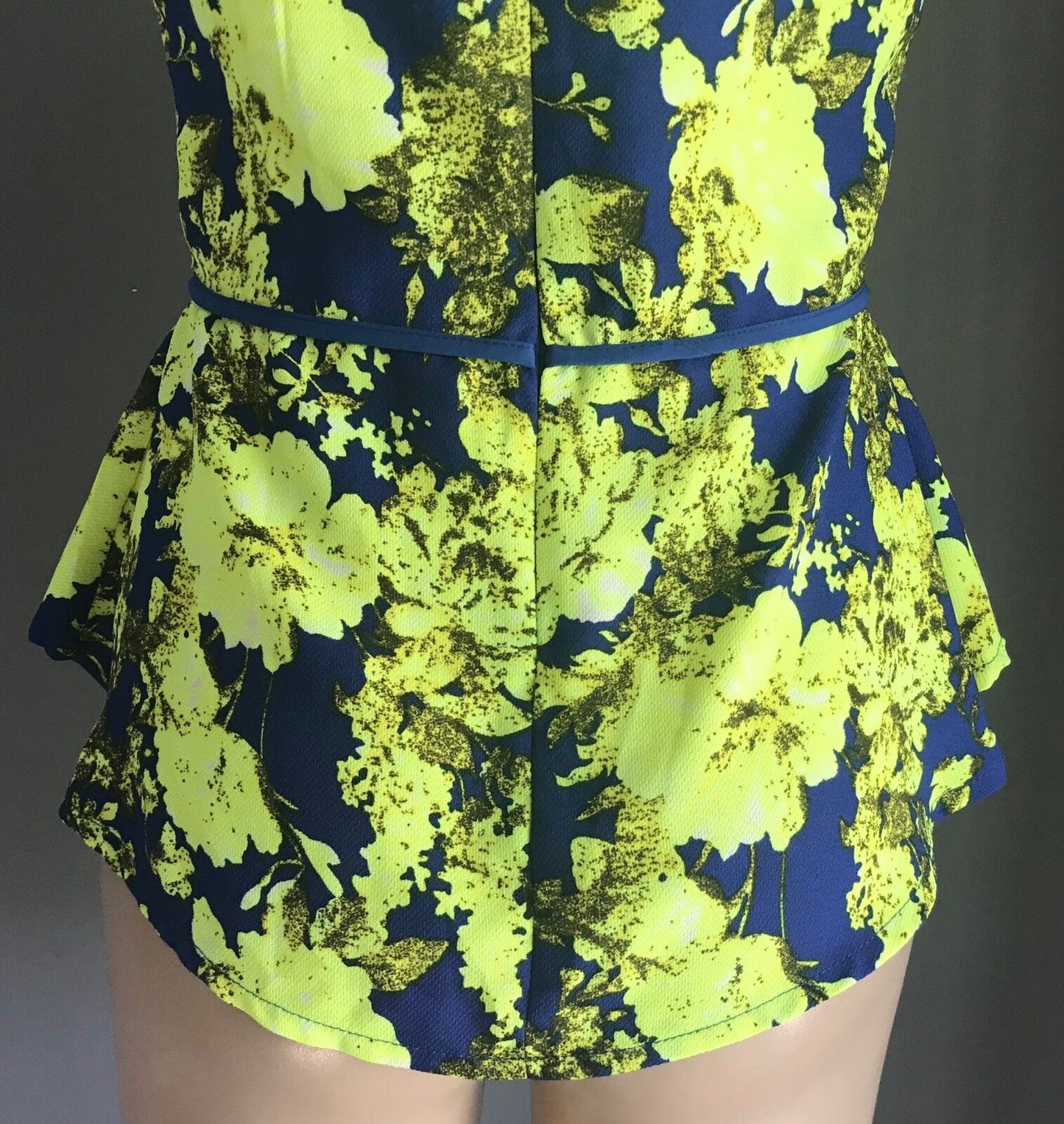 IMPRINT Top Cobalt Blue Neon Citrine Floral Sleeveless Blouse Size 10