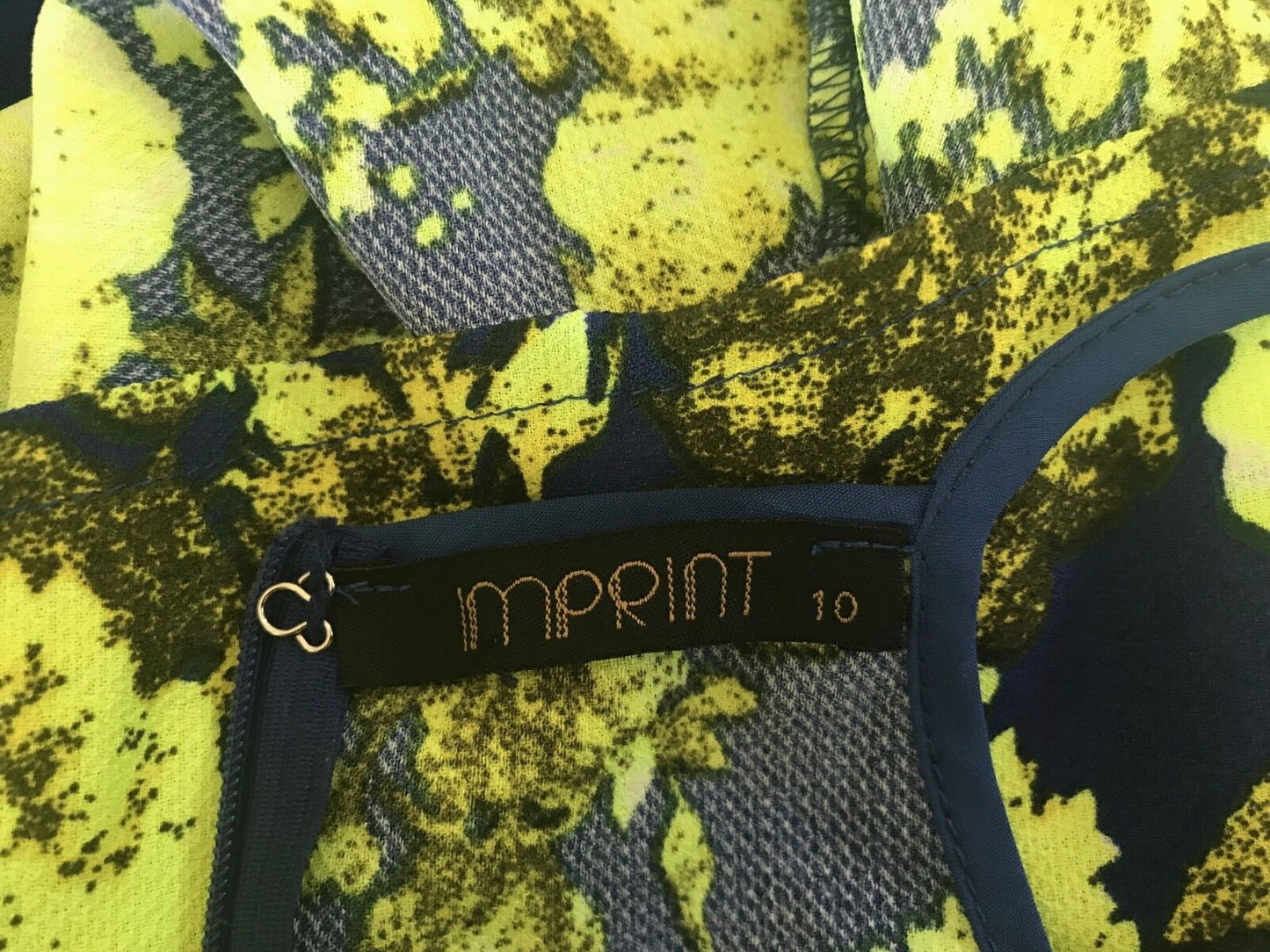 IMPRINT Top Cobalt Blue Neon Citrine Floral Sleeveless Blouse Size 10