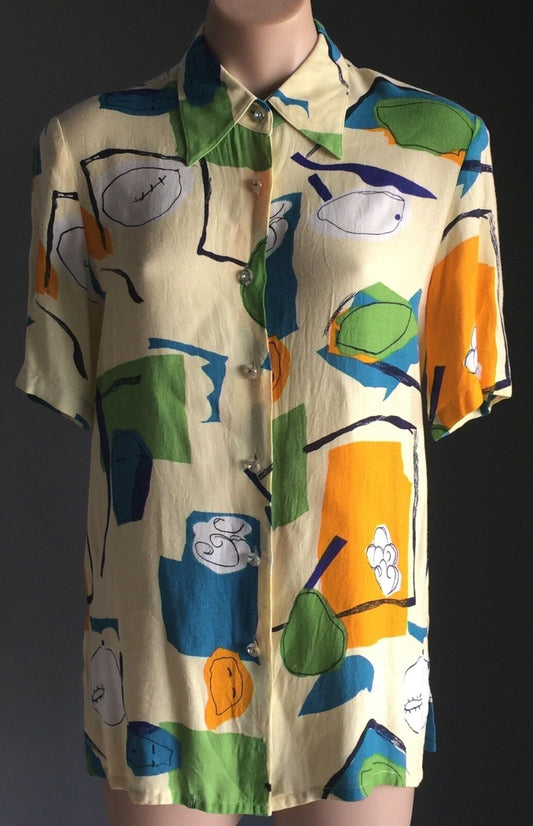 JANUARY Shirt Blouse Top Bright Colour Short Sleeve Diamantes Size 38 Vintage