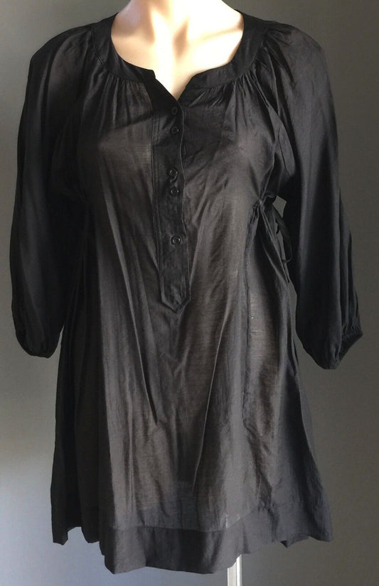 J & J Tunic Top Mini Dress Black Semi Sheer Black Prairie PolyCotton Size 10  12