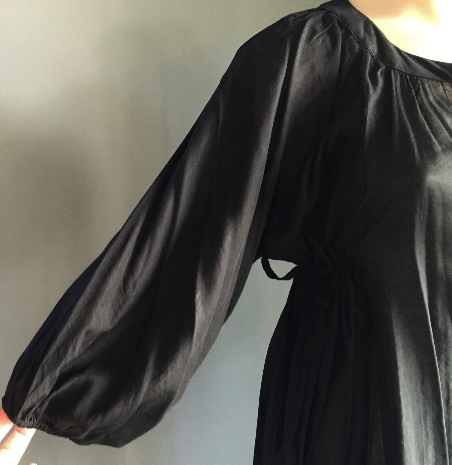 J & J Tunic Top Mini Dress Black Semi Sheer Black Prairie PolyCotton Size 10  12