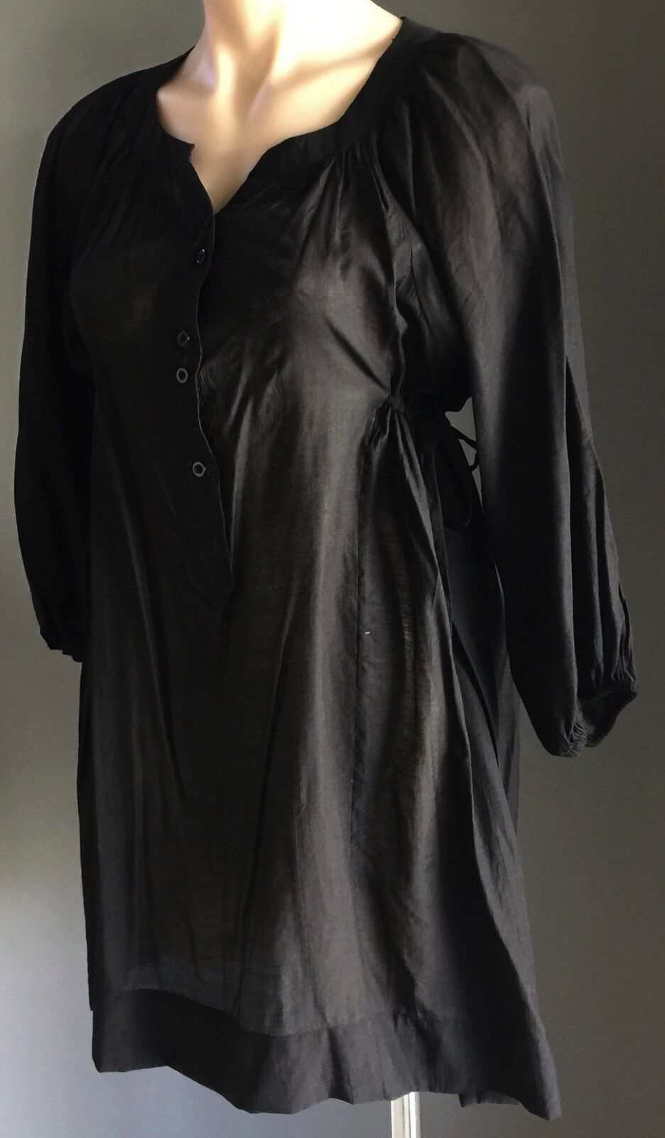 J & J Tunic Top Mini Dress Black Semi Sheer Black Prairie PolyCotton Size 10  12