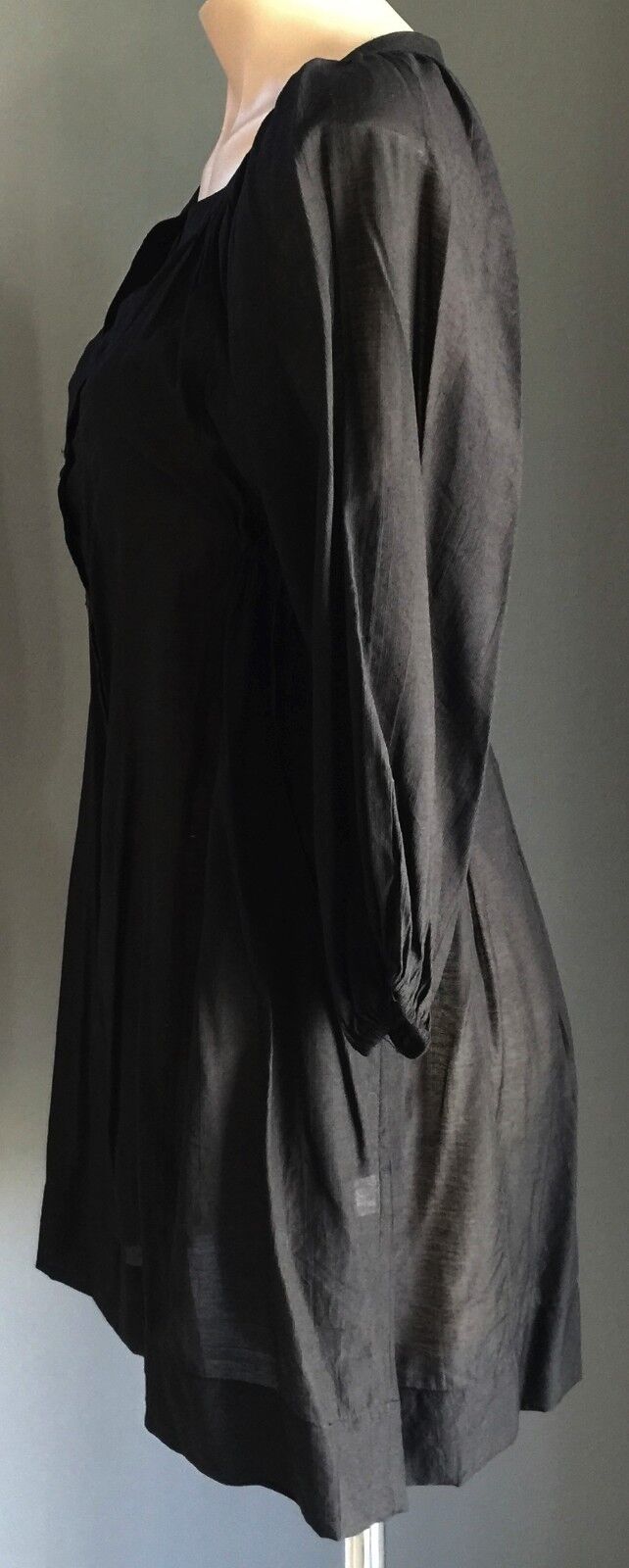 J & J Tunic Top Mini Dress Black Semi Sheer Black Prairie PolyCotton Size 10  12
