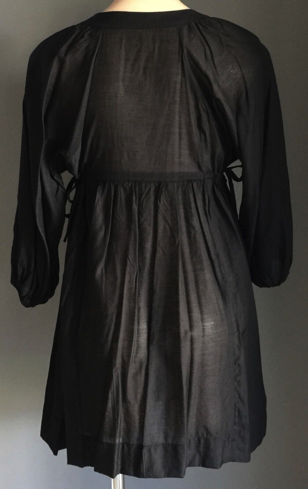 J & J Tunic Top Mini Dress Black Semi Sheer Black Prairie PolyCotton Size 10  12